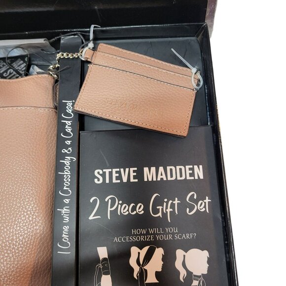 SM Steve Madden Crossbody Bag Card Case 2 PC Gift Box Set With Scarf Tan Brown - Picture 4 of 12